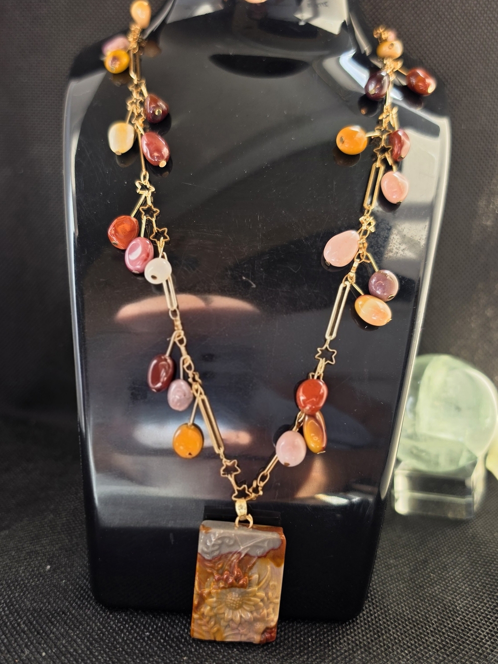 Alashan Stone Pendant Necklace with Gold-Tone Star Chain
